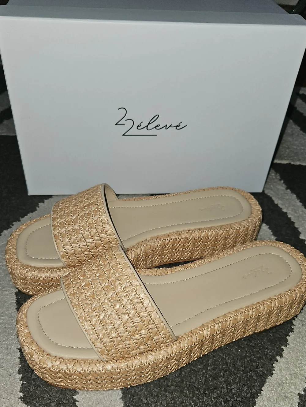 Tan Woven Platform Wedge Slides